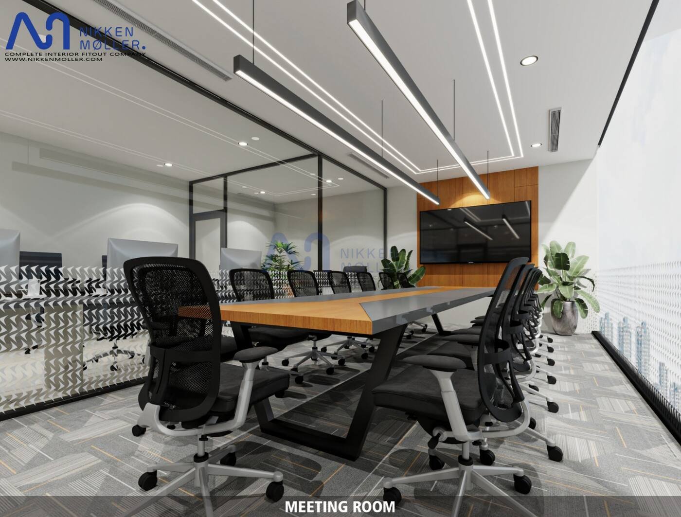 Open-plan workstations after a Cat B office fit-out in Riyadh
