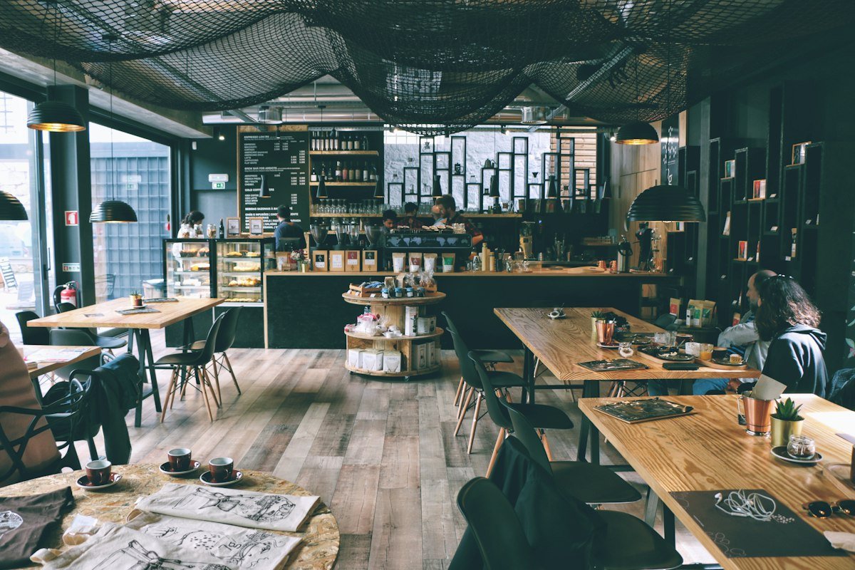 Café seating area with tables and chairs